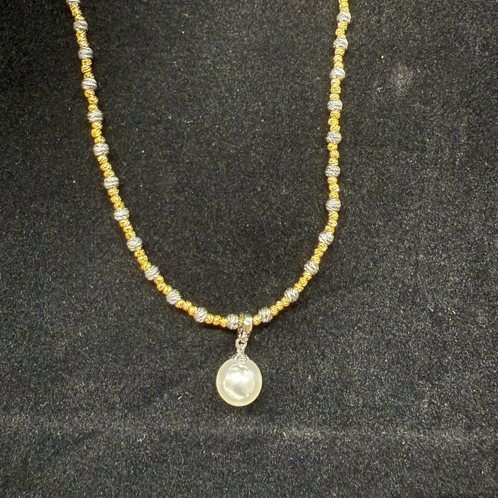 Elegant Gold and Silver Beaded Necklace with Pearl Pendant